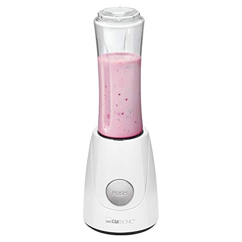 Clatronic® Smoothie Maker für Smoothies & Shakes | Mixbehälter als Trinkbecher zu verwenden | Shaker auch für Suppen oder Saucen | Mixer zum Pürieren, Zerkleinern oder Shaken | 250W | SM 3593 weiß von Clatronic