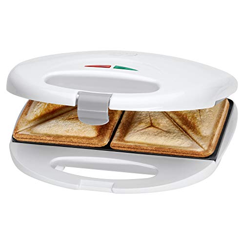 Clatronic Sandwichmaker mit dreieckigen Sandwichplatten | Sandwichtoaster mit automatischem Temperaturregler & Antihaftbeschichtung | Sandwich Maker mit Verriegelungssystem | ST 3477 weiß von Clatronic