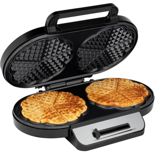 Clatronic® Waffeleisen mit 2 antihaftbeschichteten Backflächen | Waffeleisen Herzform stufenlos einstellbarer Bräunungsgrad & Backampel | 2 Waffeln pro Backvorgang | 1200W | WA 3745 von Clatronic