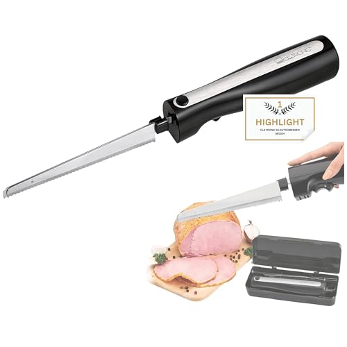 Elektromesser Küche Elektrisches Messer für Fleisch Küchenmesser Elektrisch für Gefriergut (Edelstahl Klinge, Wellenschliff, Brotmesser, 120 Watt, Schwarz) von Clatronic