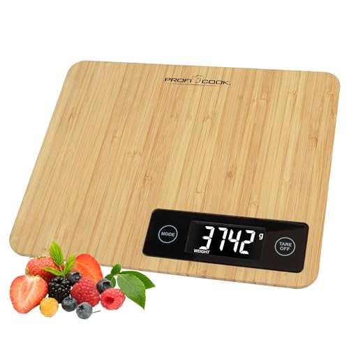ProfiCook® Küchenwaage aus 100% Bambus | Küchenwaage digital | Messbereich bis zu 5000g | digitale Küchenwaage mit einbestellbaren Maßeinheiten | LCD-Display | Tara-Funktion | Waage PC-KW 1271 von Profi Cook