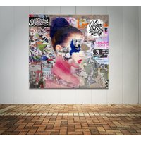 Abstrakte Collage Mit Weiblichem Gesicht Und Text, Gedruckt Auf Leinwand, Fotopapier Oder Mattem Papier von ClavinInc