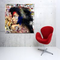 Druck Der Modernen Abstrakten Kunst Einer Frau Im Profil Mit Text Auf Leinwand, Fotopapier Oder Mattem Papier von ClavinInc