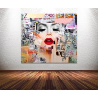 Druck Von Modernem Abstraktem Portraitbild Einer Frau Mit Text Und Schriften Auf Leinwand Fotopapier Oder Mattem Papier, Versandkostenfrei von ClavinInc