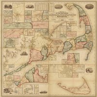 Kunstdruck Der Antiken Vintage Karte Von Cape Cod Auf Fotopapier, Matte Papier Oder Gespannte Leinwand von ClavinInc