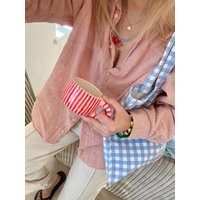 Handgemachte Baby Rosa Keramik-Tasse - Rot Gestreifte von ClayPoetryCeramics