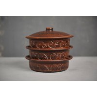 Set Von 3 Töpfen Und 1 Deckel Keramik Backset Stielkasserolle Ton Kochpfannen Bio-Keramik Dutch Oven Geschirr Für Ofen von ClayProductsShop