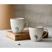 2 Espressotassen Mit Griff, 2Er-Set Weiße Keramiktassen Baumabziehbildern, Keramik-Moderne Espressotassen, Teetassen/Kleine Kaffeetassen von ClaybyDannah