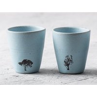 2Er Set Himmelblaue Keramikbecher, Keramik-Kaffeetassen Mit Baumabziehbildern Oder Ohne, Hohe Keramikbecher von ClaybyDannah