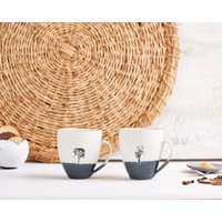 2Er-Set Schwarzweißkeramikbecher Mit Baumabziehbildern, Große Kaffeetassen, Moderne Teetassen, Weiße Becher von ClaybyDannah