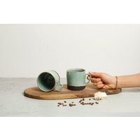2Er-Set Türkis-Schwarz-Keramiktassen, Keramik-Handgefertigte Kaffeetassen-Set Mit Griff, Umarmbare Gerade Große Teetassen, Moderne Rustikale Tassen von ClaybyDannah