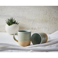 2Er-Set Türkisfarbene Keramiktassen, Keramik-Handgefertigte Kaffeetassen-Set von ClaybyDannah