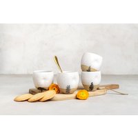 4 Keramik Espressotassen Set, Einzigartige Rustikale Weiße Mit Baum Ornament, Kleine Handgefertigte Becher von ClaybyDannah