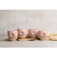 4Er Set Rosa Keramik 5 Oz Tassen, Handgefertigte Blumen Boho Espresso Einzigartige Kleine Becher, Teetassen Ohne Griff von ClaybyDannah