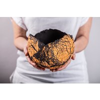 Extragroßer Keramik Übertopf Für Sukkulenten, Orangener Und Schwarzer Dekotopf von ClaybyDannah