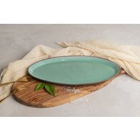 Große Türkis 13, 5 "Lange Ovale Servierplatte Aus Keramik, Rustikale Handgemachte Keramik Servierplatte, Abendessen Großes Dekoratives Tablett von ClaybyDannah