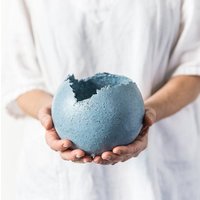 Großer Gemaserter Blauer Übertopf Aus Keramik | Indoor Dekorativer Topf Ei Form Vase von ClaybyDannah