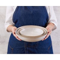 Keramik Handgefertigte Matt Milchigweiße Große Servierschüssel, 3Er-Set Runde Pasta-Servierplatte, Keramik-Servierplatten von ClaybyDannah