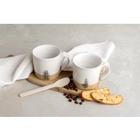 Zwei Weiße Rustikale Keramiktassen Set, Keramik Handgefertigte Moderne Kaffeetassen Mit Breitem Griff, Tannenbaum Große Teetasse von ClaybyDannah