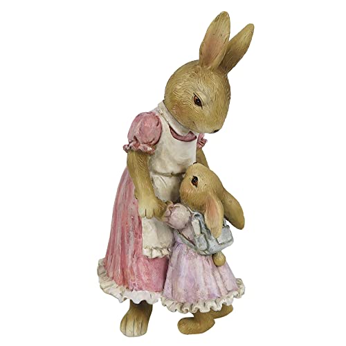 Clayre & Eef 6PR3325 Kaninchen-Dekoration, Mutter Tochter, umarmend, aus Kunstharz, Maße: 9 x 8 x 17 cm von Clayre & Eef