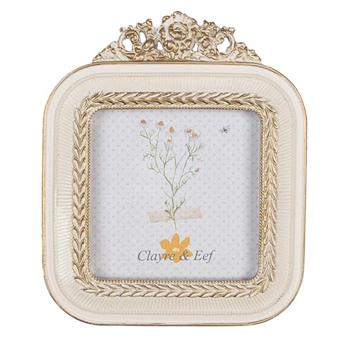 Clayre & Eef Bilderrahmen 9x9 cm Weiß Goldfarbig Kunststoff Glas Quadrat Fotorahmen von Clayre & Eef