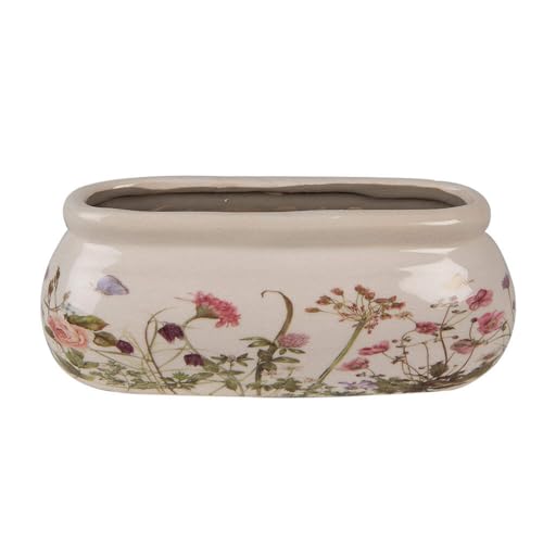Clayre & Eef Blumentopf 18x8x7 cm Rosa Beige Keramik Oval Blumen Innenblumentopf von Clayre & Eef