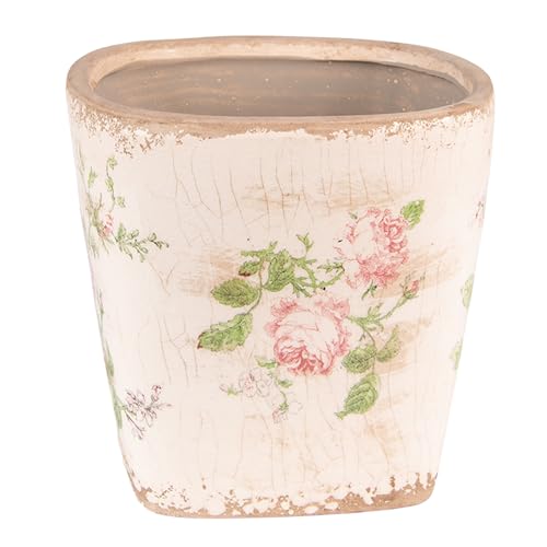 Clayre & Eef Blumentopf Indoor 16x16x16 cm Rosa Beige Keramik Blumen von Clayre & Eef