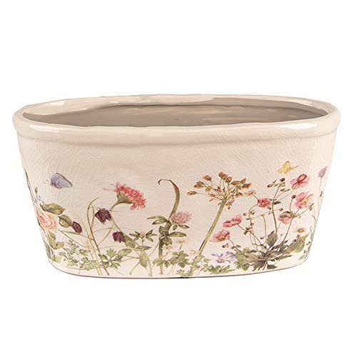 Clayre & Eef Blumentopf Indoor 27x13x14 cm Rosa Beige Keramik Oval Blumen von Clayre & Eef