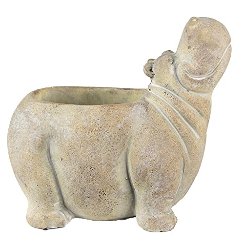 Clayre & Eef Blumentopf Indoor Nilpferd 22x13x20 cm Beige Stein von Clayre & Eef