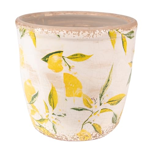Clayre & Eef Blumentopf Indoor Ø 13x12 cm Gelb Keramik Zitrone von Clayre & Eef