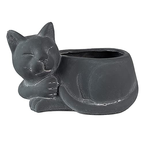 Clayre & Eef Blumentopf Katze 26x15x16 cm Grau Stein Wohndeko von Clayre & Eef