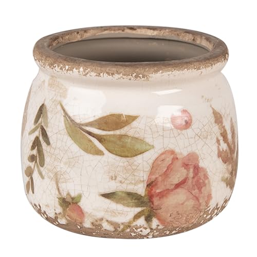 Clayre & Eef Blumentopf Ø 12x10 cm Beige Rosa Keramik Blumen Innenblumentopf von Clayre & Eef