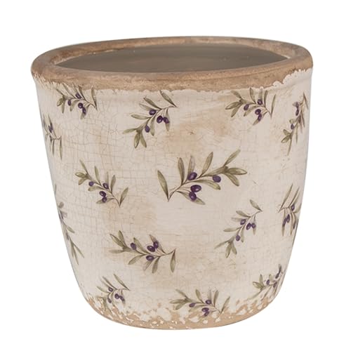 Clayre & Eef Blumentopf Ø 13x12 cm Beige Blau Keramik Oliven Innenblumentopf von Clayre & Eef