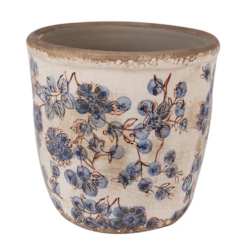 Clayre & Eef Blumentopf Ø 14x14 cm Beige Blau Keramik Blumen Innenblumentopf von Clayre & Eef