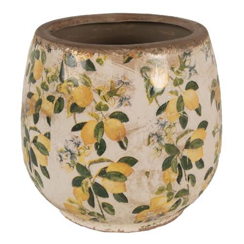 Clayre & Eef Blumentopf Ø 15x15 cm Beige Gelb Keramik Zitronen Innenblumentopf von Clayre & Eef
