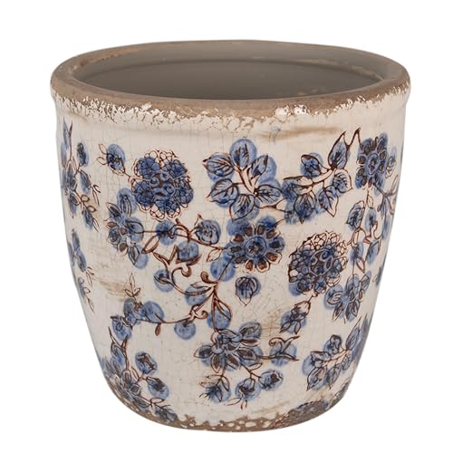 Clayre & Eef Blumentopf Ø 17x16 cm Beige Blau Keramik Blumen Innenblumentopf von Clayre & Eef