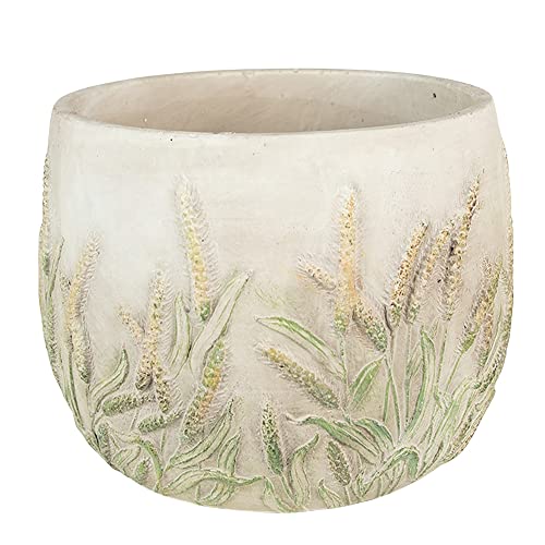 Clayre & Eef Blumentopf Ø 19x14 cm Beige Grün Stein Getreidehalmen Innenblumentopf von Clayre & Eef