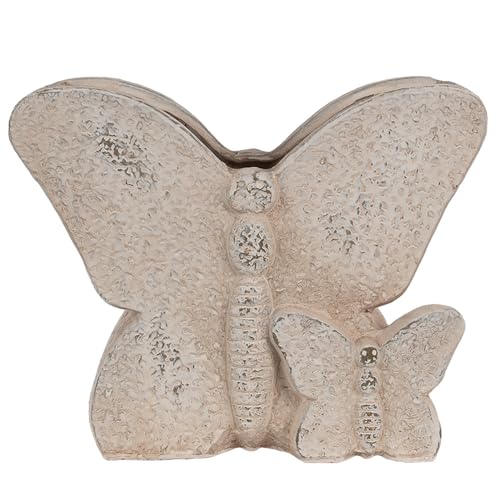 Clayre & Eef Blumentopf Schmetterling 24x10x19 cm Beige Stein von Clayre & Eef