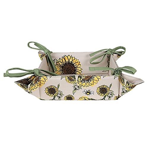 Clayre & Eef Brotkörbchen 35x35x8 cm Beige Gelb Baumwolle Sonnenblumen Brötchenkorb von Clayre & Eef