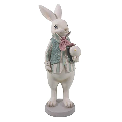 Clayre & Eef Deko Kaninchen 10*10*25 cm Weiß, Grun Polyresin Dekoratives Figur Wohnaccessoires von Clayre & Eef