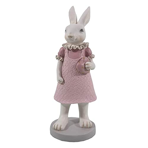 Clayre & Eef Deko Kaninchen 9*8*20 cm Weiß, Rosa Polyresin Dekoratives Figur Wohnaccessoires von Clayre & Eef