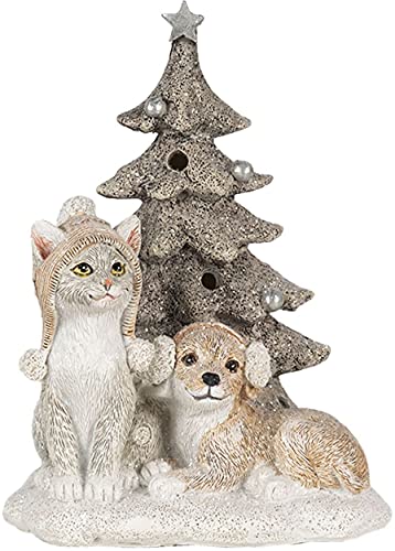 Clayre & Eef Dekoration Hund und Katze Mehrfarbig 11x9x15 cm LED 6PR4628 von Clayre & Eef