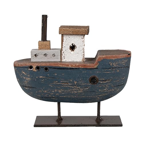 Clayre & Eef Dekorationsmodell Boot 10 cm Grau Blau Holz Eisen von Clayre & Eef