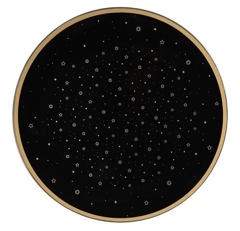 Clayre & Eef Frühstücksteller Deko Teller Ø 33 cm schwarz gold Sterne, Deko Teller Ø 33 cm schwarz gold Sterne von Clayre & Eef