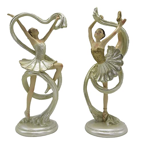 Clayre & Eef Figur 2-er Set Ballerina 18 cm Beige Goldfarbig Polyresin von Clayre & Eef