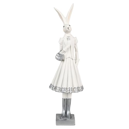 Clayre & Eef Figur Kaninchen 32 cm Weiß Silberfarbig Polyresin Osterdekoration von Clayre & Eef