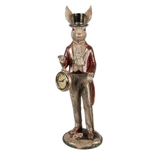 Clayre & Eef Figur Kaninchen 39 cm Weiß Goldfarbig Polyresin Uhr Osterdekoration von Clayre & Eef