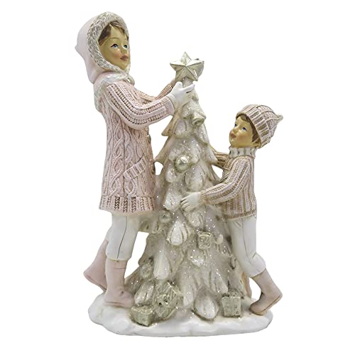 Clayre & Eef Figur Kinder 20 cm Rosa Weiß Polyresin Wohnaccessoires von Clayre & Eef