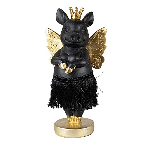 Clayre & Eef Figur Schwein 18 cm Schwarz Goldfarbig Polyresin Wohnaccessoires von Clayre & Eef