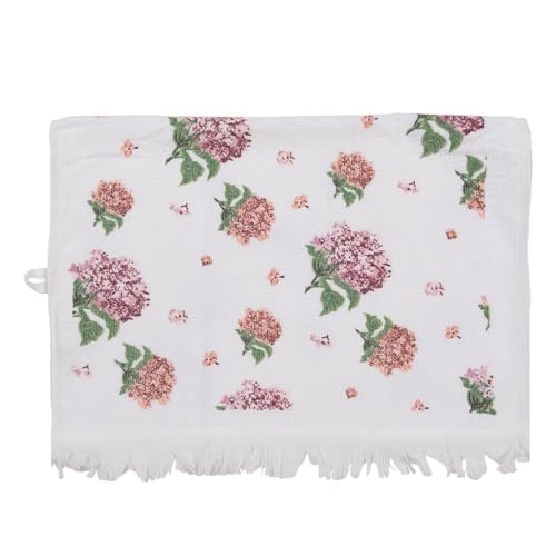 Clayre & Eef Gästehandtuch 40x66 cm Weiß Rosa Baumwolle Hortensie Toiletten Handtuch von Clayre & Eef